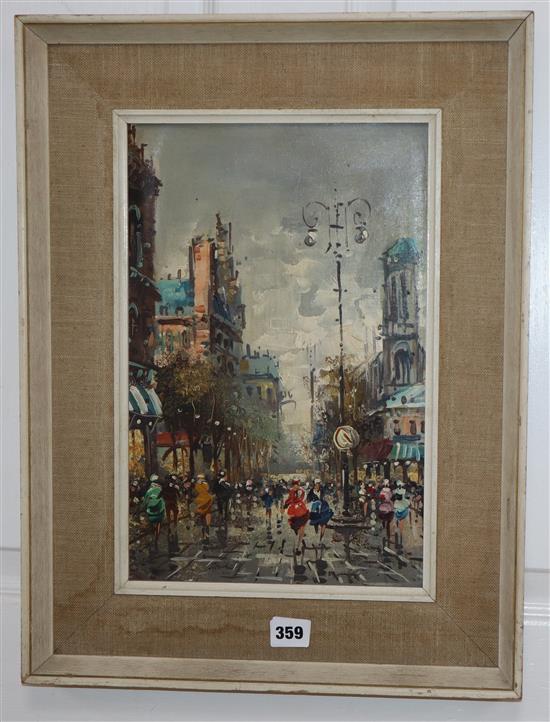 Antonio Da Vitti, oil on board, Paris street scene, 37 x 24cm